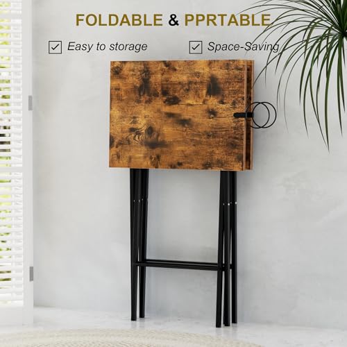 Folding TV Tray Table Set of 2 with Cup Holder, Portable Snack Desk