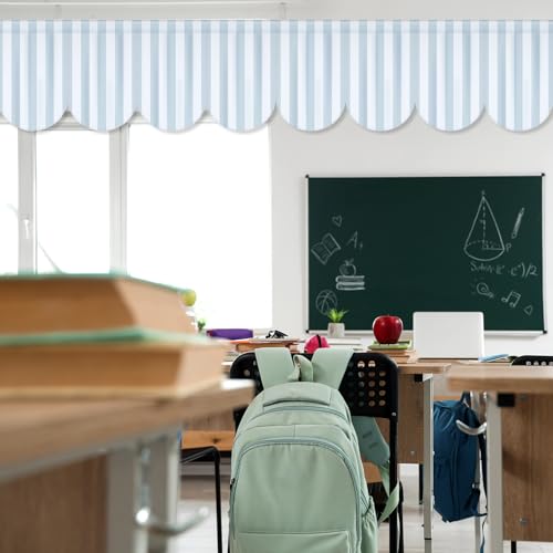 8-Pack Blue Striped Classroom Curtains 32" x 24" Coastal Window Drapes