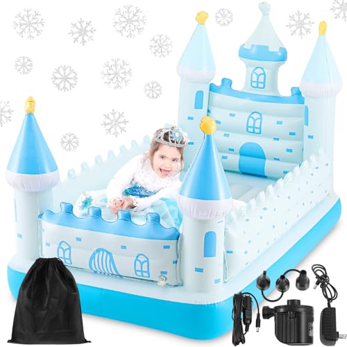 Inflatable Toddler Travel Bed with Safety Bumpers and Air Pump - Castle Design