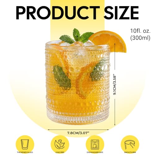 12-Piece Hobnail Drinking Glass Set, 10 oz Vintage Embossed Tumblers