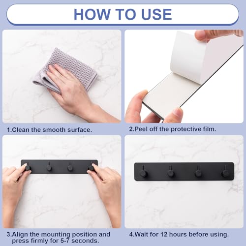 Wall-Mounted Key Holder with 4 Hooks - Adhesive Metal Key Rack for Entryway