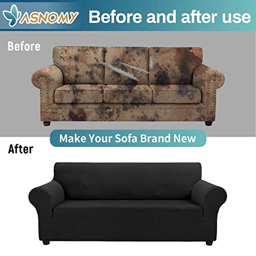 Stretch 3-Seater Sofa Cover - Non-Slip Jacquard Couch Slipcover (Black)