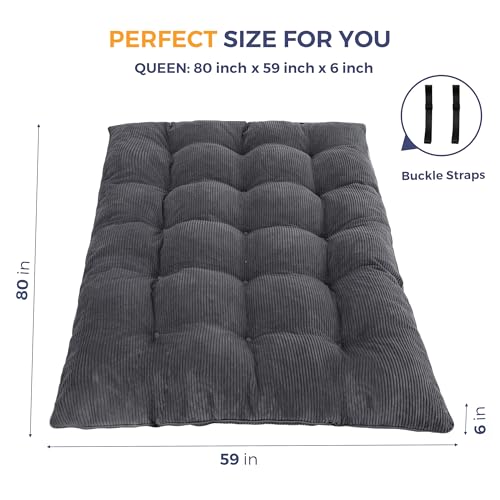 MAXYOYO Queen Dark Grey Japanese Foldable Floor Mattress - Thick Tatami Sleeping Pad, Portable Futon Couch for Camping & Guest Room