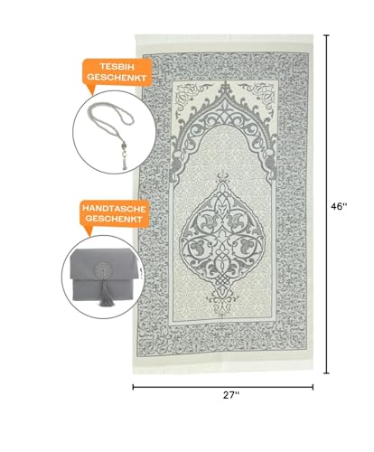 Turkish Cotton Prayer Rug Set with Tasbih Beads and Portable Travel Bag