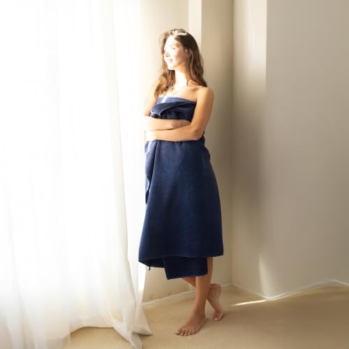 SALBAKOS 100% Turkish Cotton Bath Sheet - 40x80 Oversized Towel (Navy Blue)