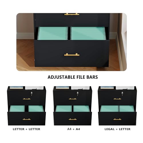 2-Drawer Lateral File Cabinet with Lock, Wood Printer Stand for Home Office