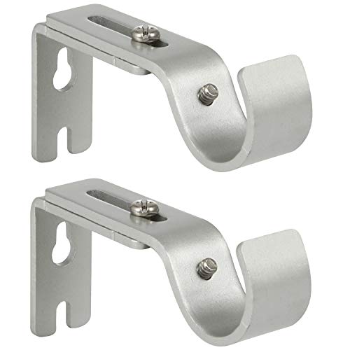 Heavy Duty Adjustable Curtain Rod Brackets for 1-Inch Rods, Silver (Set of 2)