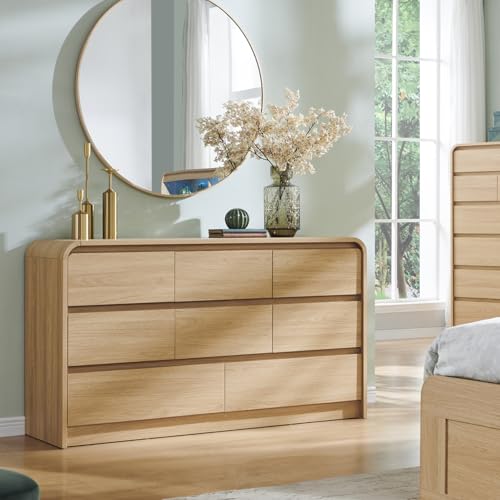 Aitjunz Modern 8-Drawer Dresser for Bedroom, 55.1 W x 15.5 D in Natural Oak