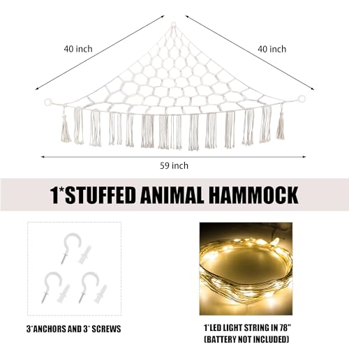 Large Stuffed Animal Hammock Corner Plushie Net with LED Lights