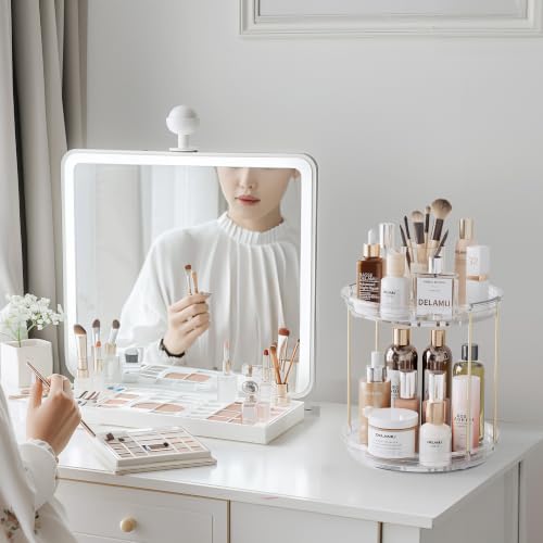 Delamu 2-Tier Rotating Makeup Organizer - 9.3-inch Clear Vanity Storage