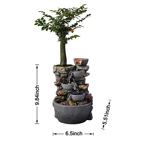 Indoor Tabletop Fountain with LED Light & Planter Pot - Rockery Waterfall