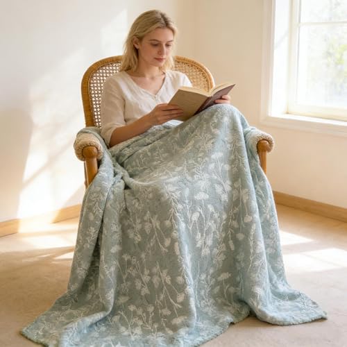 King Size Cotton Muslin Quilt - Floral Leaves Reversible Bedspread