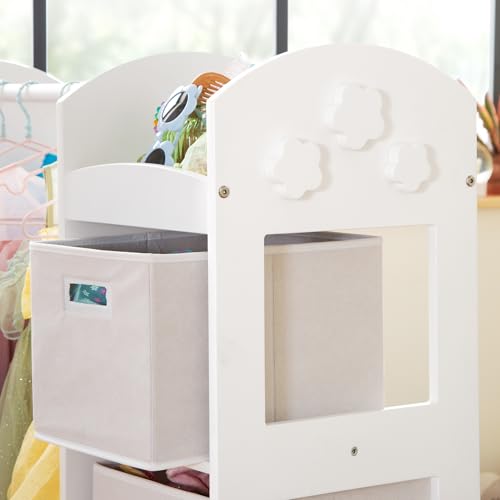 Kids Dress-Up Storage Wardrobe with Mirror and Shelves - White