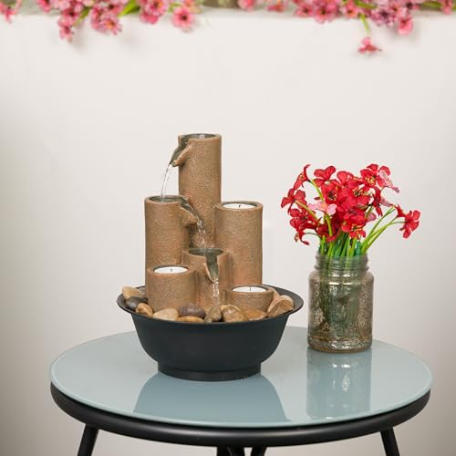 Indoor Tiered Tabletop Water Fountain with Candle Holders, 11-Inch