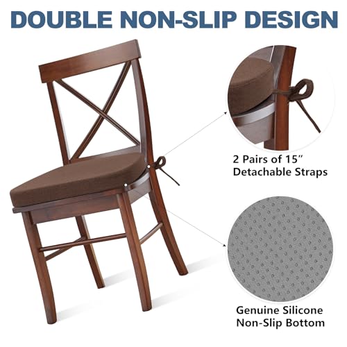 Non-Slip Dining Chair Cushions, 17x16 Inch Kitchen Chair Pads (4 Pack)