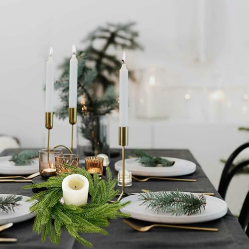 Norfolk Pine Artificial Christmas Candle Ring Wreaths - 2 Pack Holiday Decor