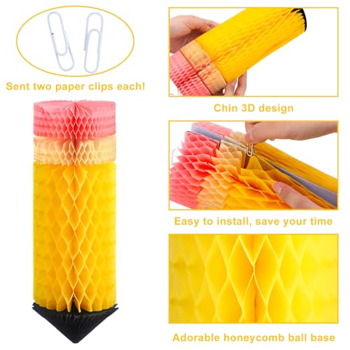 12 Pcs Pencil Honeycomb Hanging Decorations for Classroom Back to School
