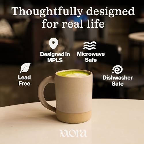 MORA Liquorice 16oz Medium Mugs Set of 4 – Microwave & Dishwasher Safe Ceramic Coffee Cups