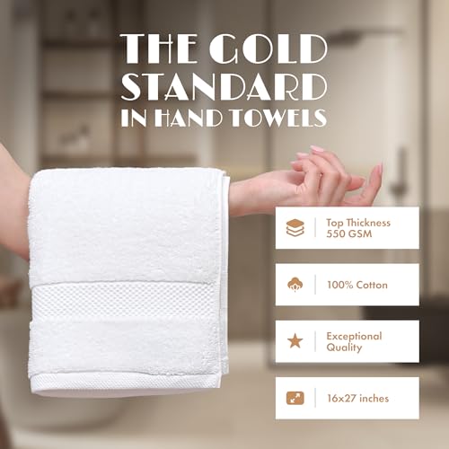 100% Cotton White Hand Towels 16x27 Inches - 12 Pack Quick Dry Towels