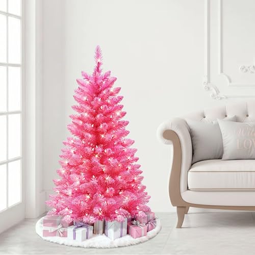 4ft Pink Pine Artificial Christmas Tree with 150 Clear Lights - Puleo International