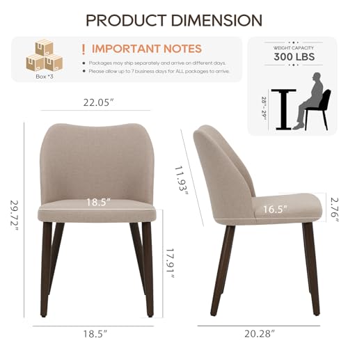 Upholstered Dining Chairs Set of 6, Modern Fabric Kitchen Chairs with Wood Legs