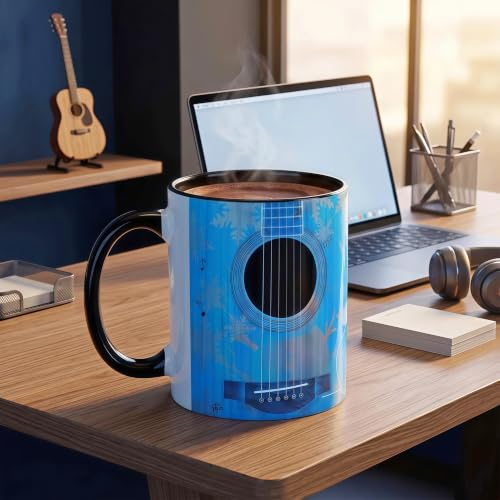 Guitar Coffee Mug 11.5 oz - Blue Pattern Ceramic Cup for Musicians & Teachers