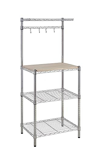 Amazon Basics Kitchen Baker's Rack 18" D x 24" W x 59" H Chrome Steel with Removable Wood Top