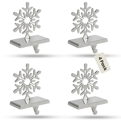 Chrome Snowflake Christmas Stocking Holders - Weighted Metal 4-Pack