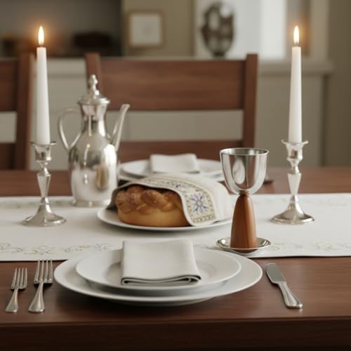Modern Kiddush Cup and Saucer Set – 7-Inch Alloy and Acacia Wood