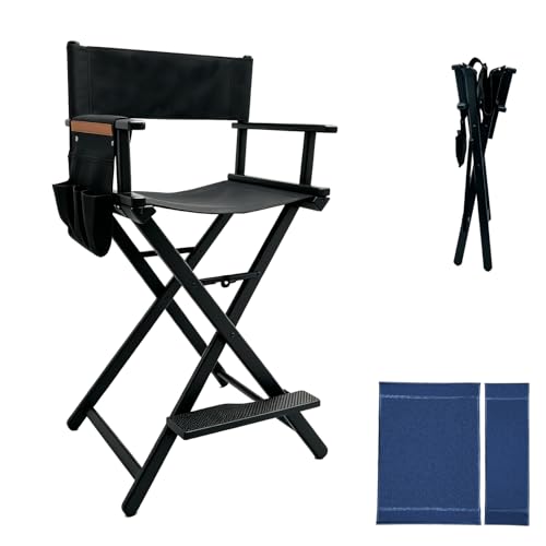 HAISKY 30-Inch Black Extra Tall Folding Director Chair with Side Bags & Footrest
