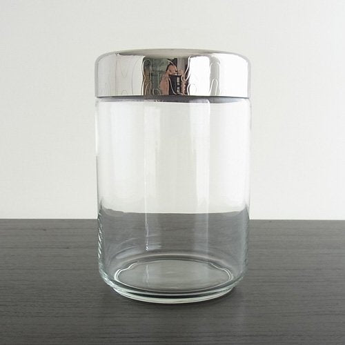 Alessi MW21/100 "Dressed" Glass Jar Hermetic Lid in 18/10 Stainless Steel Mirror Polished With Relief Decoration, Silver