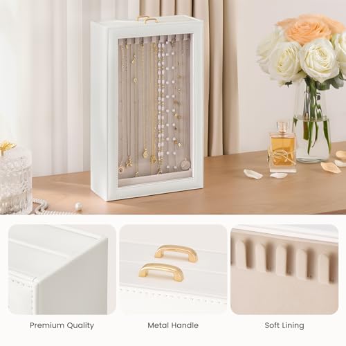 2-Layer Necklace Organizer Box with Clear Window and Velvet Lining
