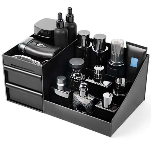 Black Cologne Organizer Stand for Men, Bathroom Counter Storage