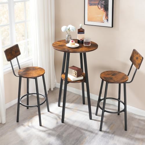 3-Piece Industrial Round Bar Table and Stools Set with Backrests