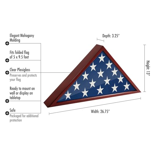 Large Memorial Burial Flag Display Case for 5x9.5 Foot Folded Flag