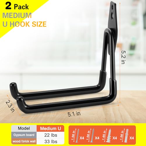 2 Pack Heavy Duty Garage Storage Hooks Steel Wall Mount Tool Hangers