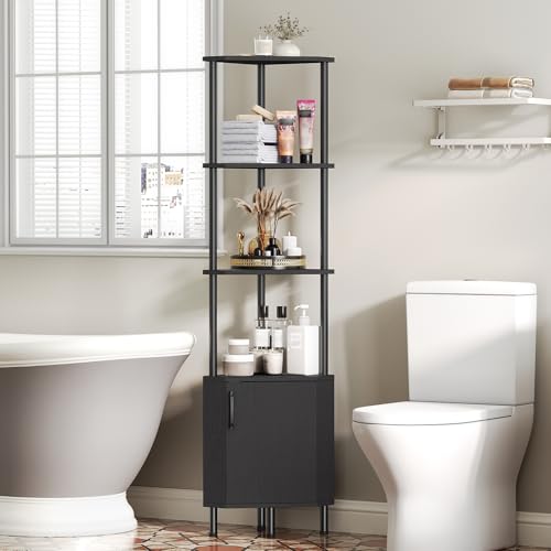 5-Tier Industrial Corner Bookshelf with LED Lighting and Storage Cabinet