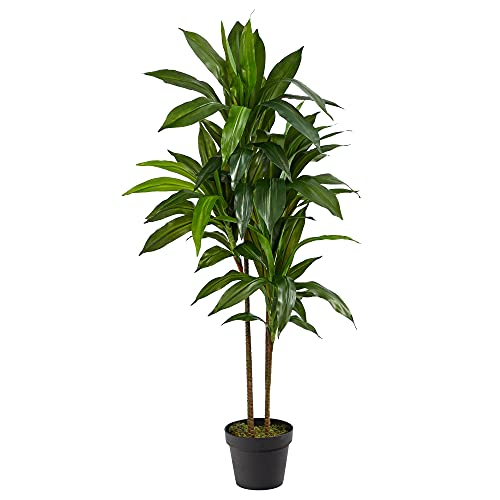 48-Inch Artificial Dracaena Plant with Pot, Real Touch Silk Foliage