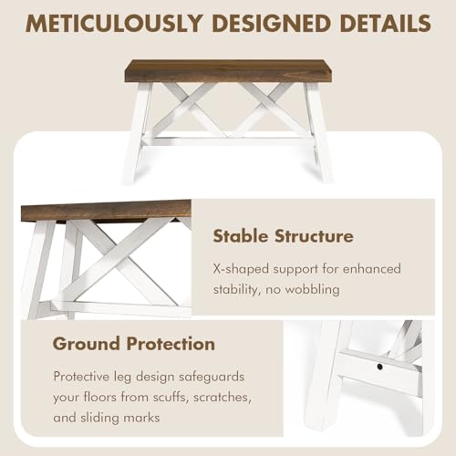 30-Inch Solid Wood Farmhouse Entryway Bench with X-Structure