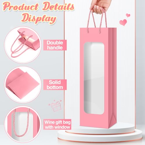 Pink Wine Gift Bags with Handles & Window, 24 Pack - Elegant & Durable