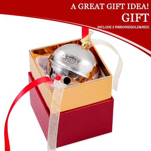 2025 Christmas Sleigh Bell Ornament, Stainless Steel Holiday Keepsake
