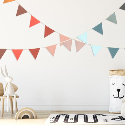Cotton Triangle Pennant Banner Garland, 15.5 ft Fabric Bunting for Decor