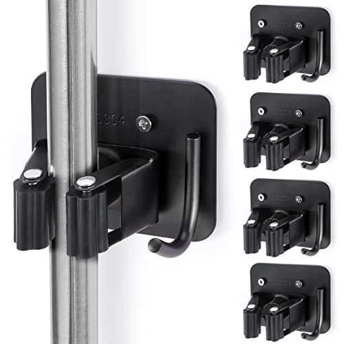 Stainless Steel Broom and Mop Holder Wall Mount Tool Organizer Rack