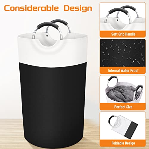 BlissTotes 90L Large Laundry Basket, Freestanding Collapsible Hamper with Aluminum Handles, Black Waterproof Fabric