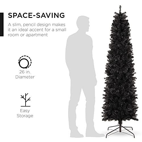 6ft Black Artificial Christmas Pencil Tree with 608 Tips & Metal Stand
