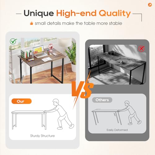 32 Inch Computer Desk for Small Spaces - Brown Writing Desk with Steel Frame