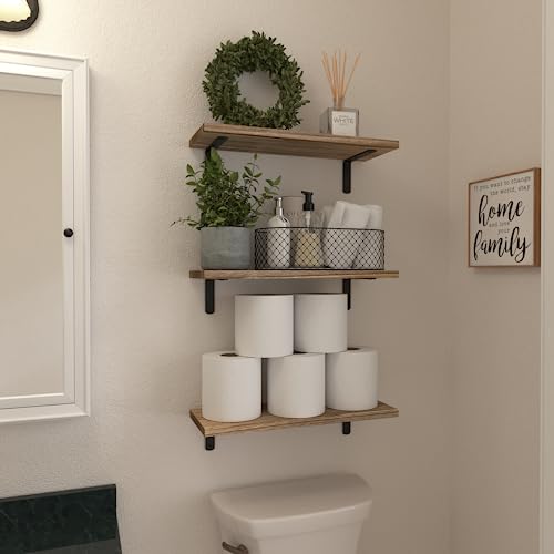 Rustic Wood Floating Shelves Set of 6 - Wall Mounted Storage Shelves