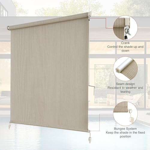 Cordless Outdoor Roller Shades - 96" x 96" Privacy Blinds