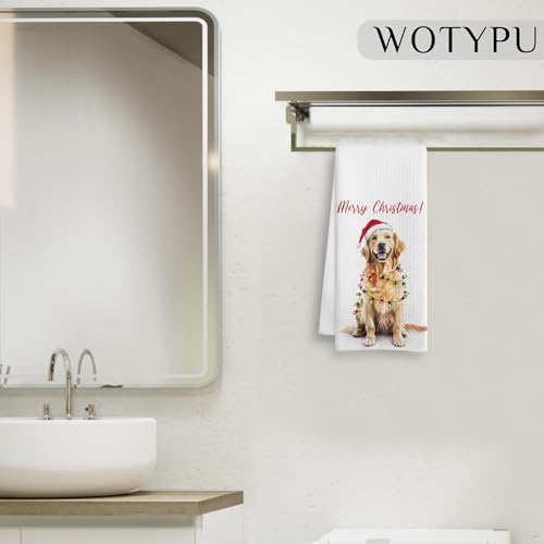 Golden Retriever Christmas Kitchen Towel - Dog Lover Holiday Hand Towel - Golden Retriever Gifts for Women & Men - 14 Inch Variation