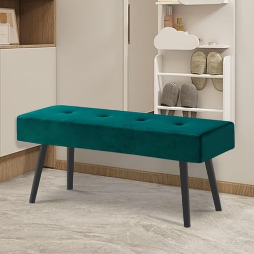 40-Inch Upholstered Entryway Bench with Metal Legs, Dark Green Velvet